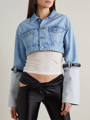 Fashion Long Sleeve Button Up Crop Denim Jacket