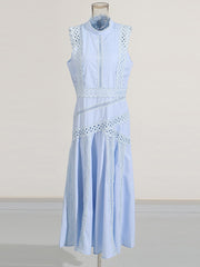 Elegant Sleeveless Hollow Cinched Waist Midi Dress