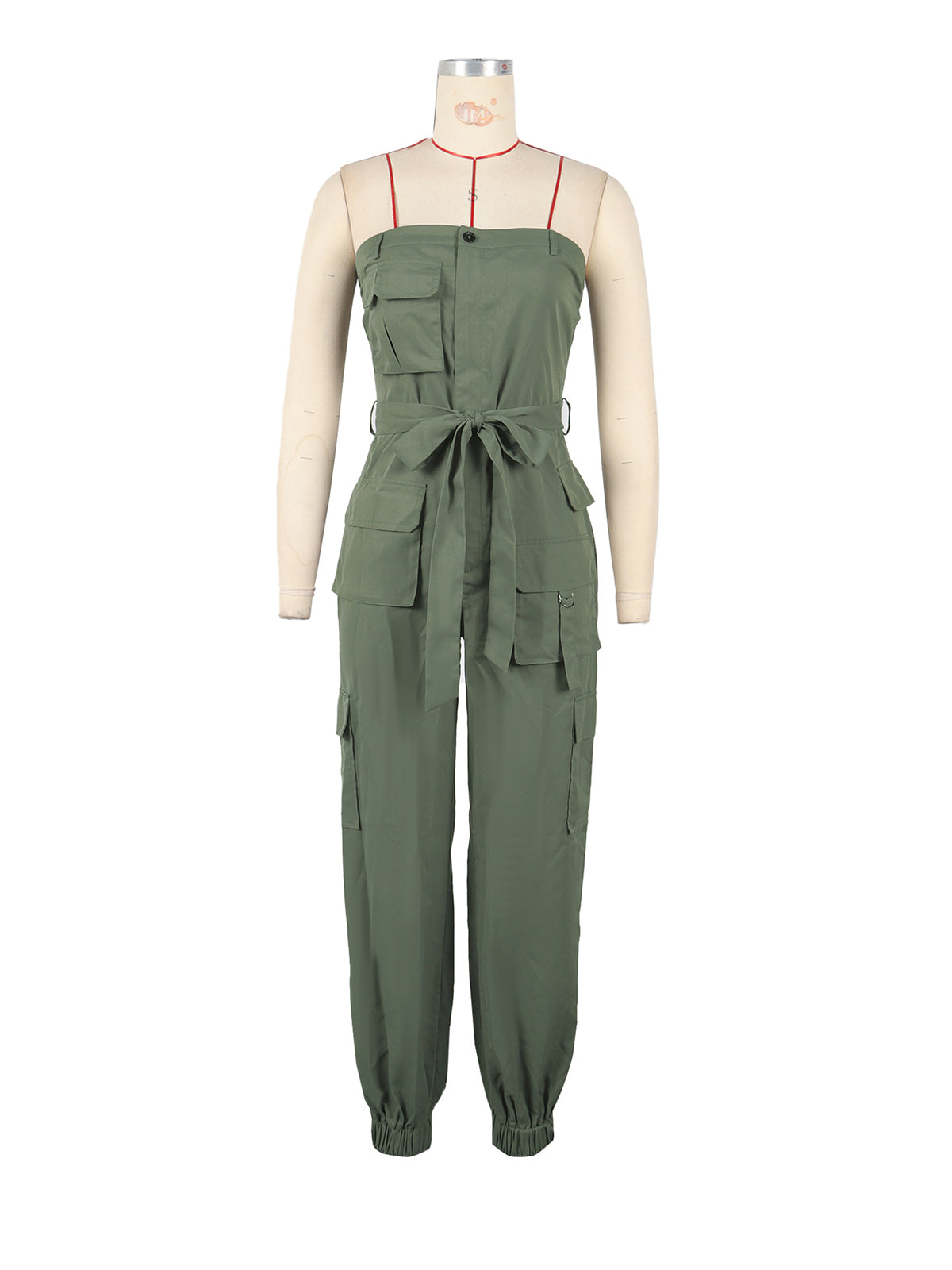 Casual Lace-up Pocket Patchwork Cargo Jumpsuit