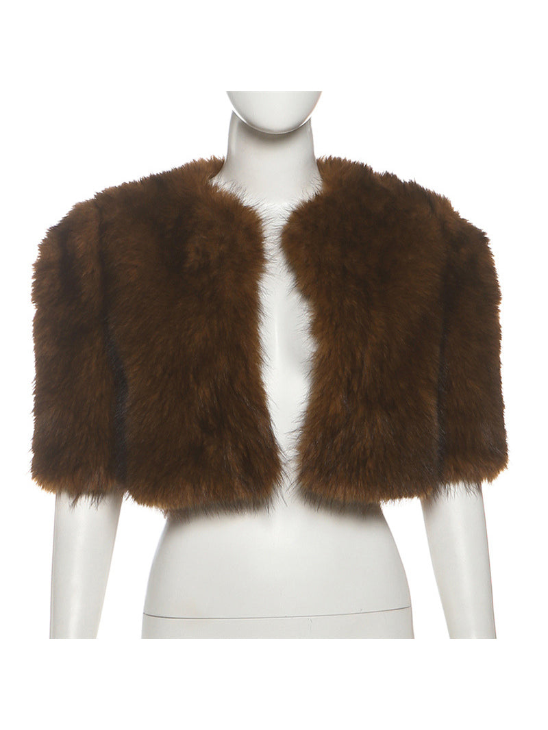 Fashion Faux Fur Plush Fleece Cropped Jacket