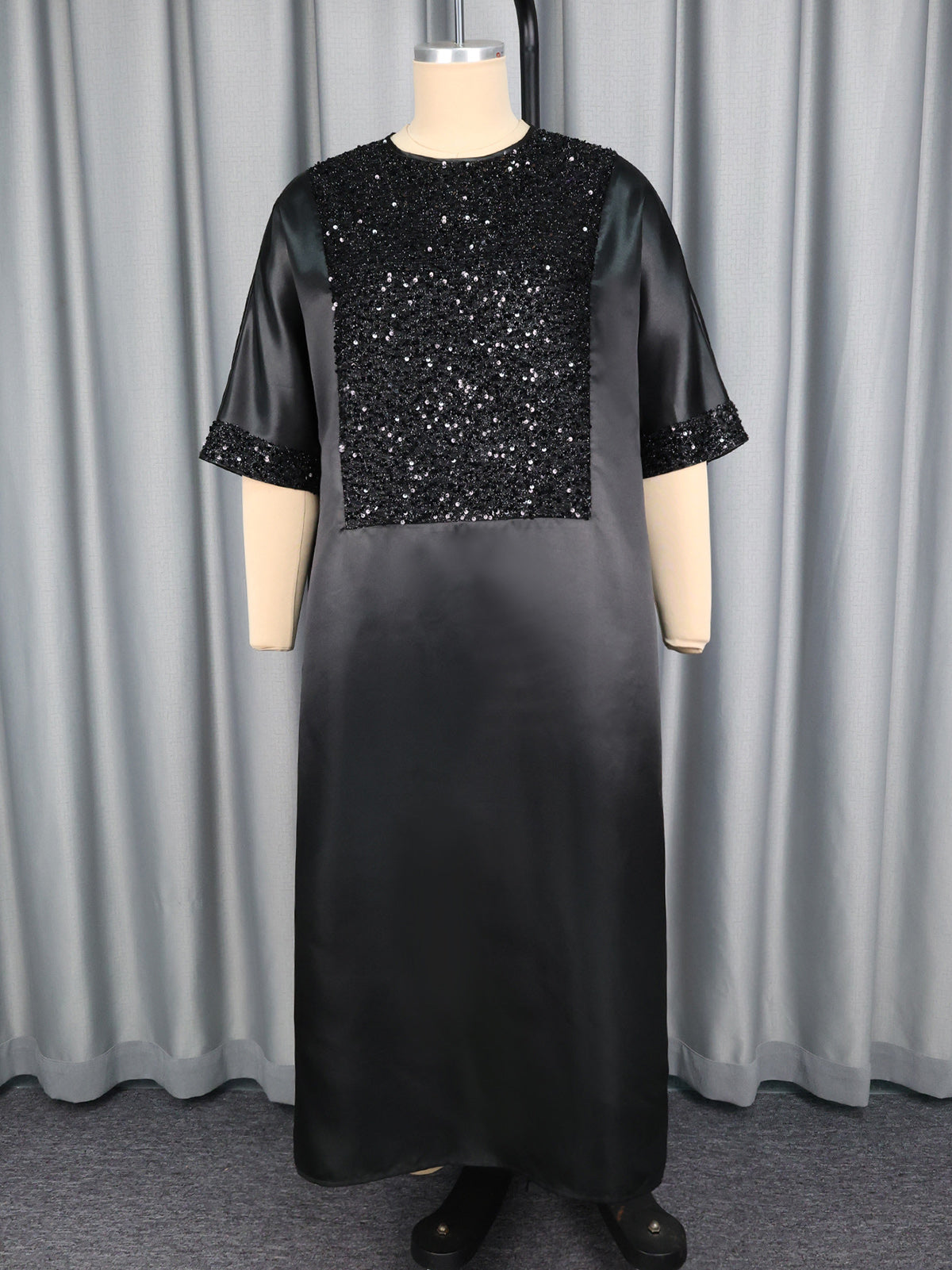 Elegant Round Neck Sequin Loose African Party Dress