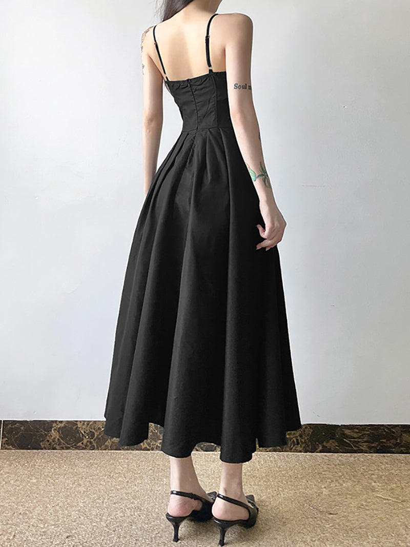 Elegant Spaghetti Strap Slim Midi A-Line Dress
