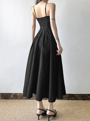 Elegant Spaghetti Strap Slim Midi A-Line Dress