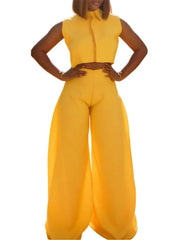 Fashion Backless Sleeveless Crop Top And Wide-Leg Pants Set