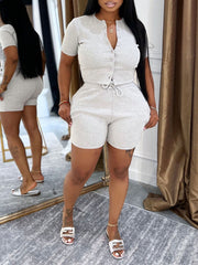 Casual Ribbed Short Sleeveless T shirt Shorts Sets
