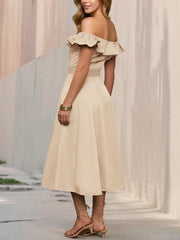 Fashion Off Shoulder Ruffle Slim Midi Dress