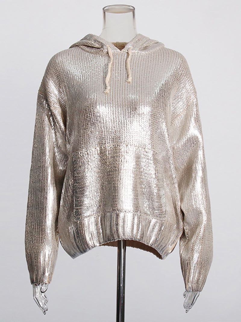 Fashion Metallic Foil Print Oversized Hoodie