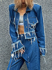 Fashion Tassel Cropped Denim Jacket