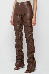 Casual PU Leather Ruched Pants