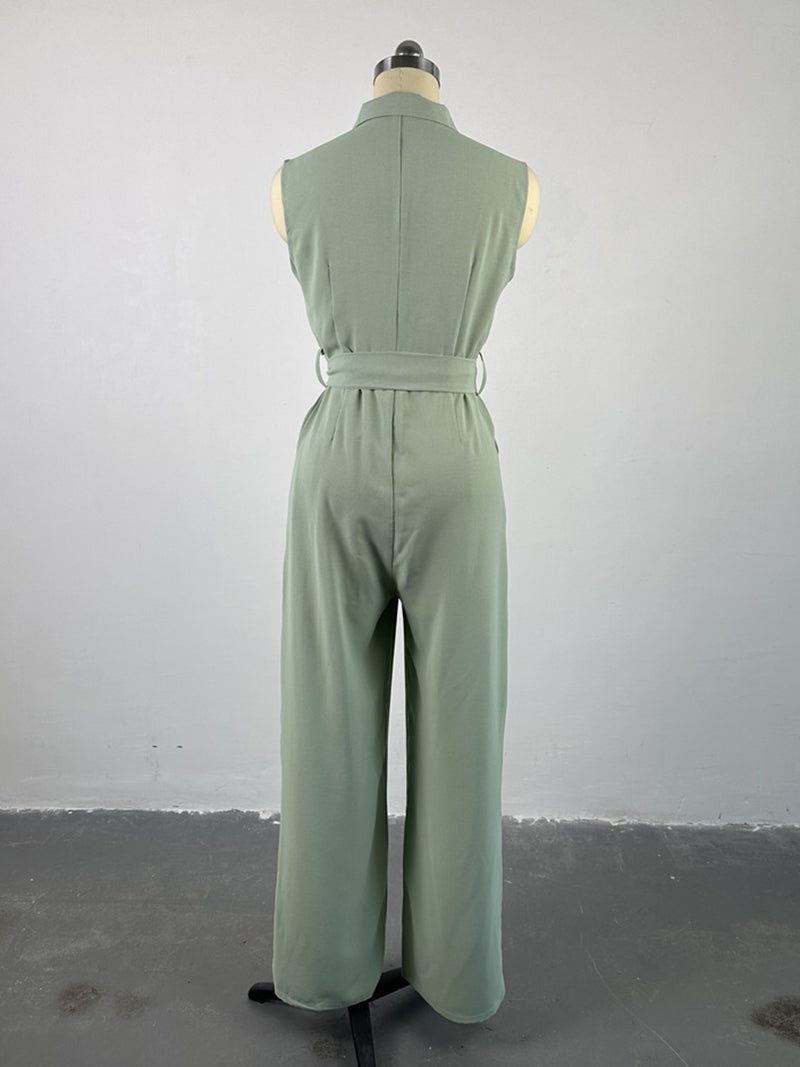 Solid Color Sleeveless Wide-leg Jumpsuit