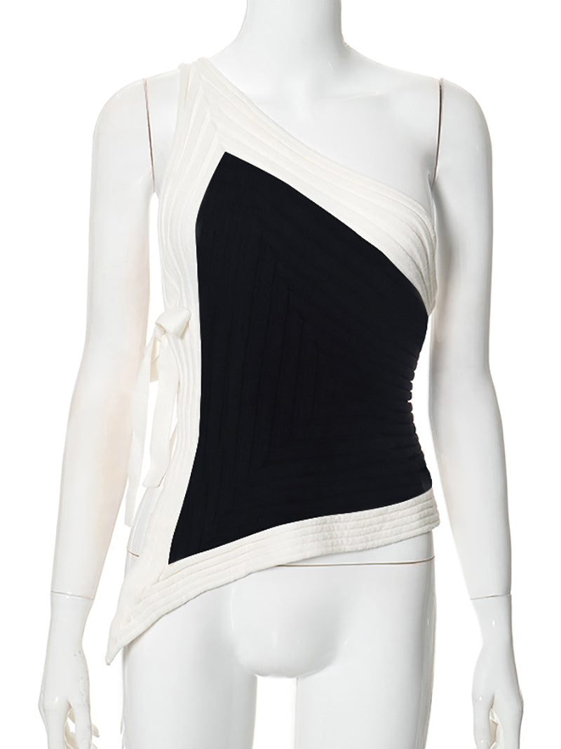 Sloping Shoulder Asymmetry Bandage Sweater Top