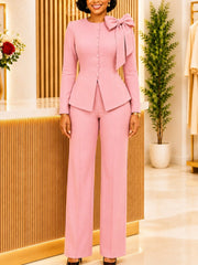 Bow Waist Top and Wide Leg Pants Set