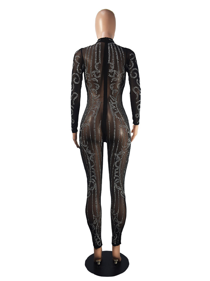 Sexy Mesh Sheer Rhinestones Jumpsuits