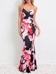Sexy Spaghetti Strap Print Slim Fishtail Dress