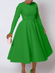 Elegant Round Collar Cinched Waist A-Line Dress