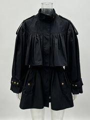 Ruched High Neck Trench Jacket-boutique