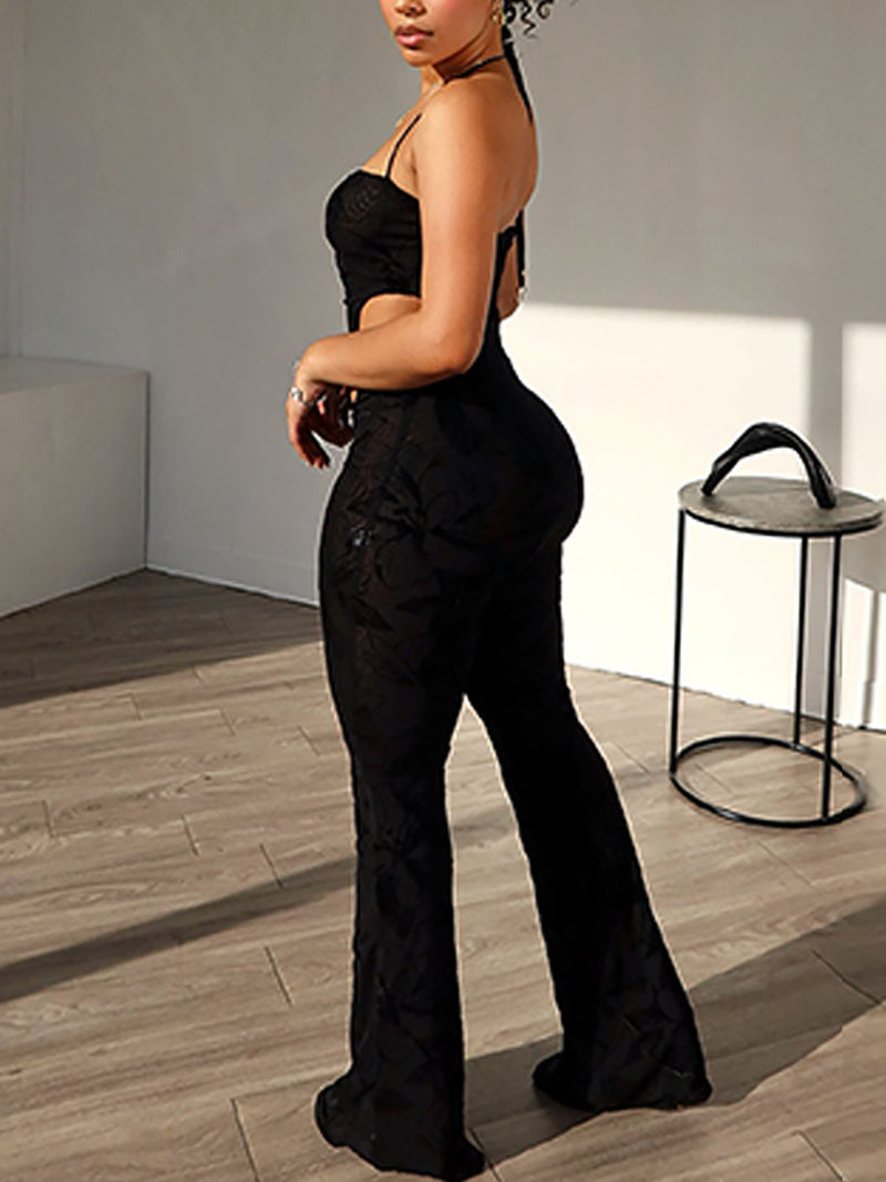 Lace-Up Halter Neck See Through Jumpsuits