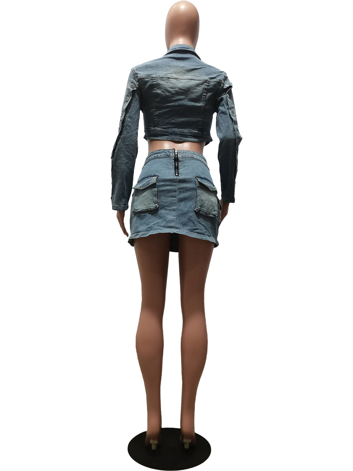 Denim Crop Tops Cargo Skirt Casual Set