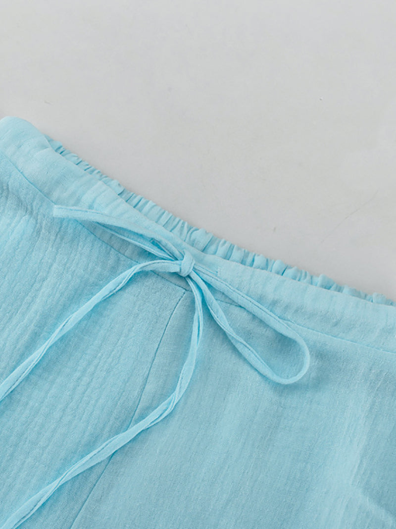 Casual Cardigan Lace-up Shirt Loose Pants Sets