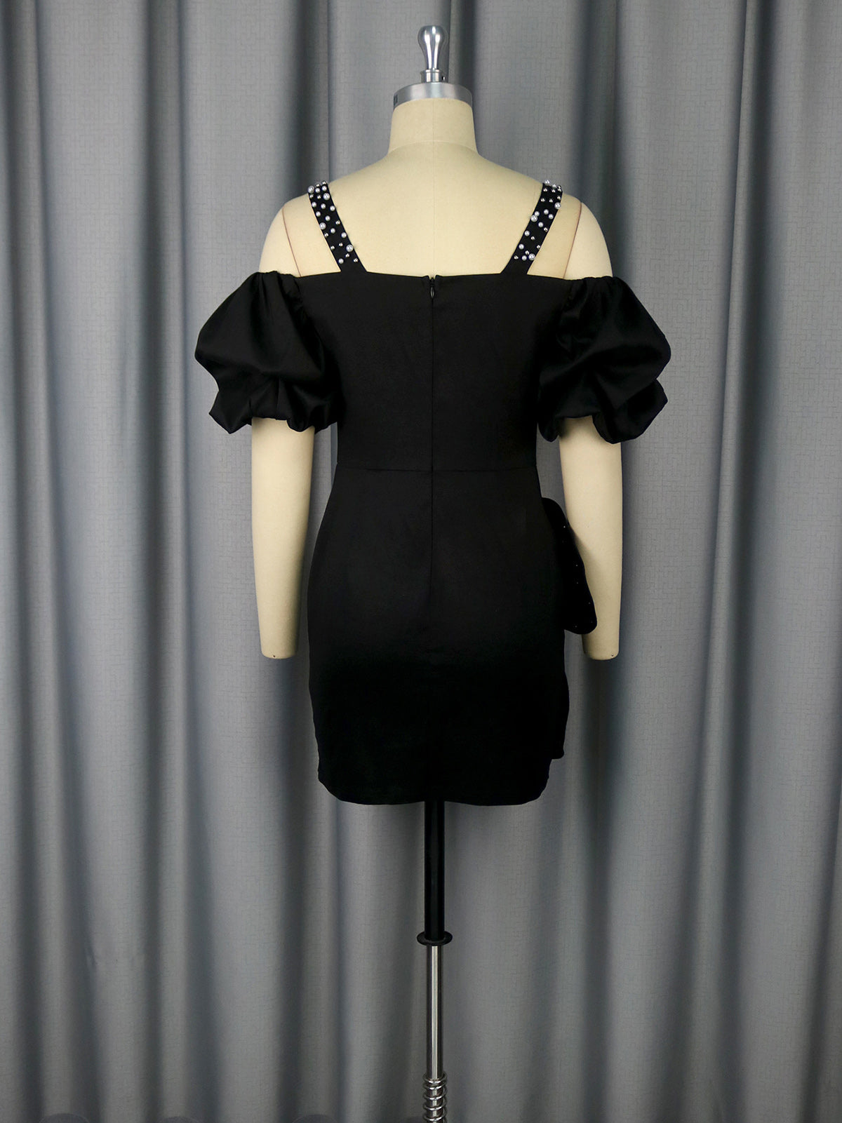 Sexy Off Shoulder Rhinestone Spaghetti Strap Mini Dress