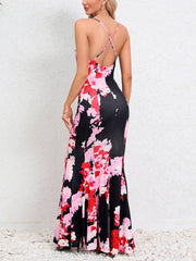 Sexy Spaghetti Strap Print Slim Fishtail Dress