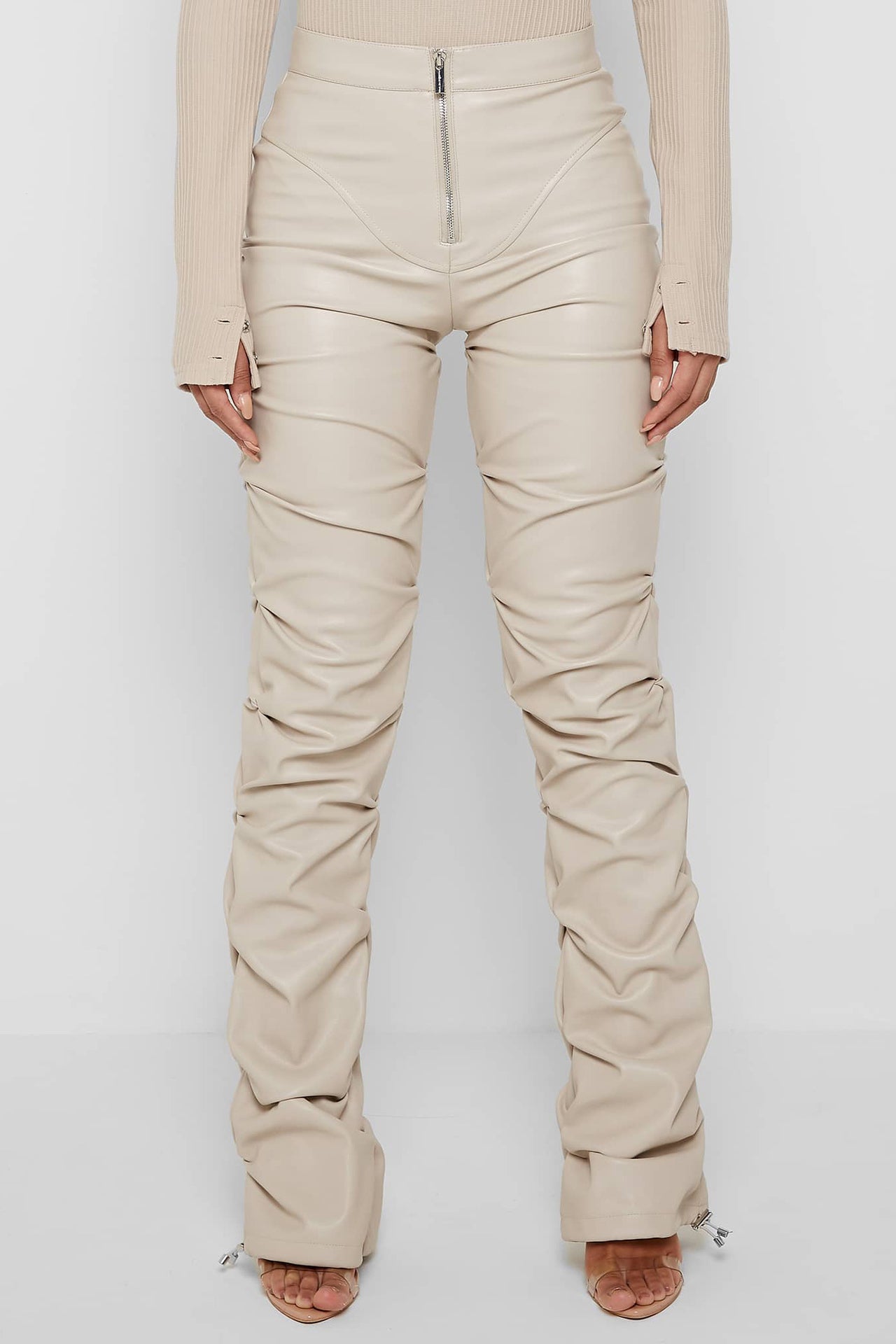 Casual PU Leather Ruched Pants