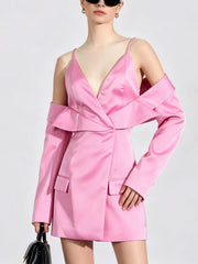 Deep V Slip Dress and Cropped Blazer Set-boutique