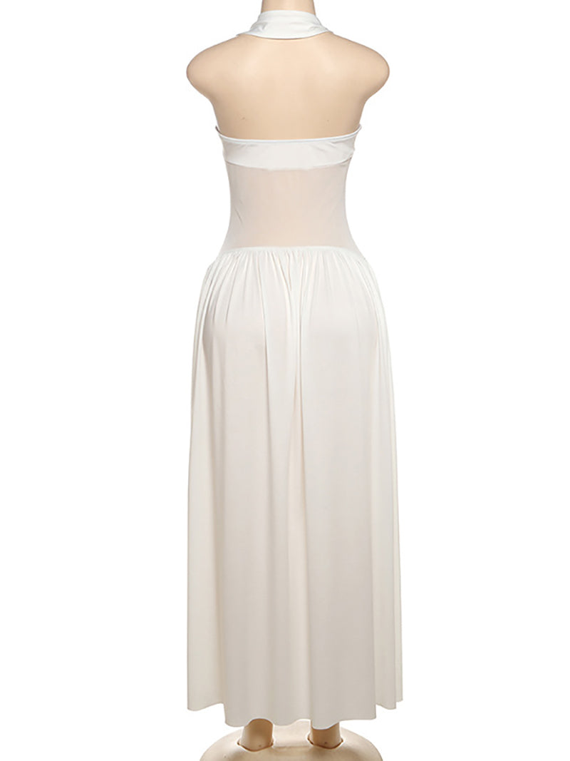 Elegant Halter Mesh See through Maxi Dress
