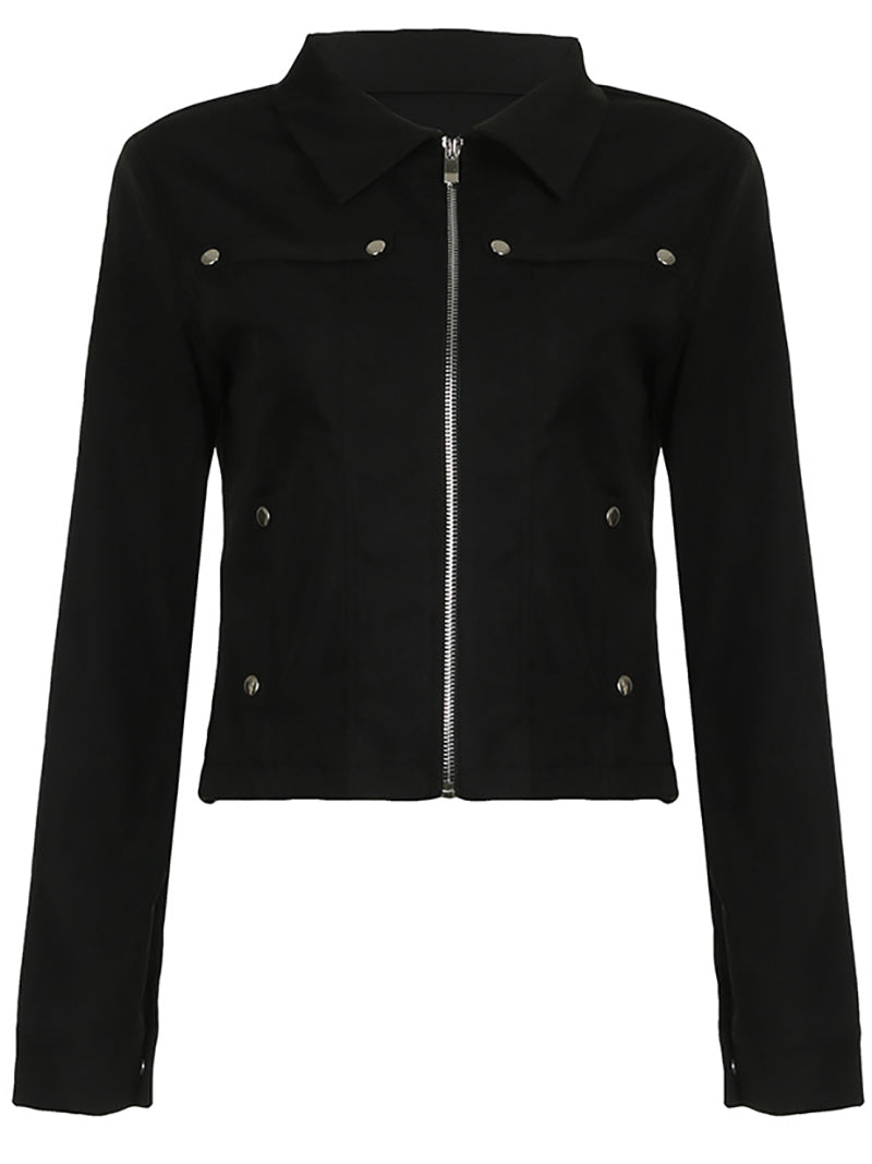 Retro Stand Collar Zipper Pocket Cropped Jacket