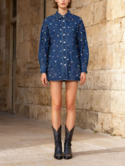 Rhinestone Studded Casual Denim Shirt