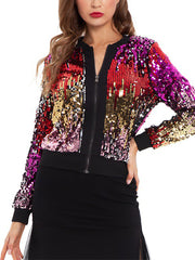 Casual Cropped Sequin Gradient Color Jacket