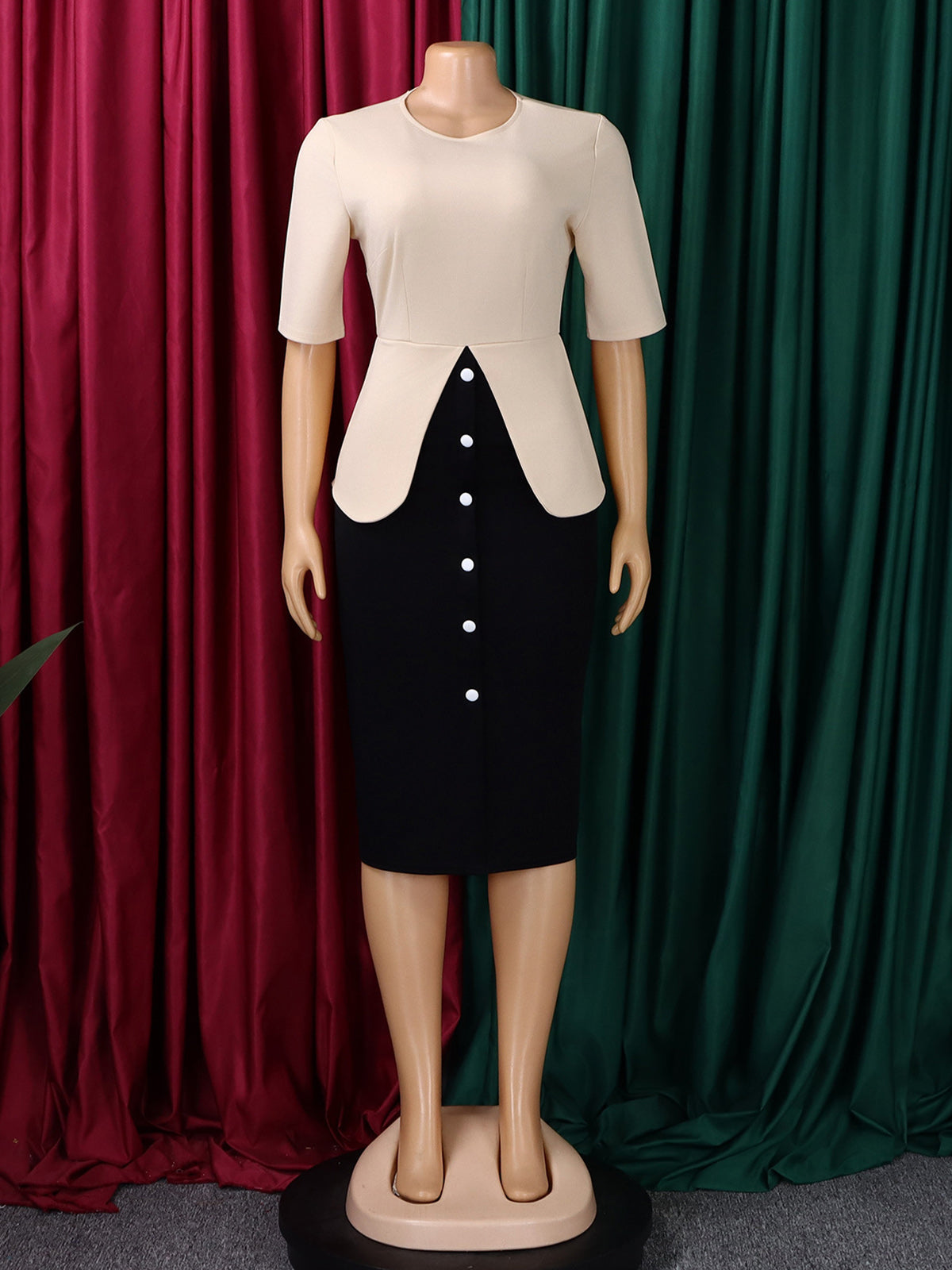 Fashion Round Neck Office Bodycon Pencil Dress