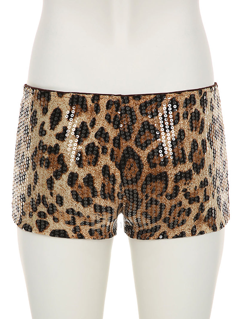 Sexy Sequin Leopard Print Micro Shorts