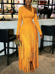 Women's Fringe Long Sleeve Bodycon Maxi Dress