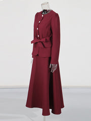 Round Neck Single Breasted Slim Top and Long Skirt Set