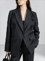 Ruched Tailored Long Sleeve Blazer-boutique