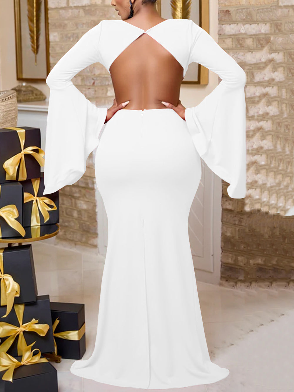 Sexy V Neck Hollow out Backless Dress