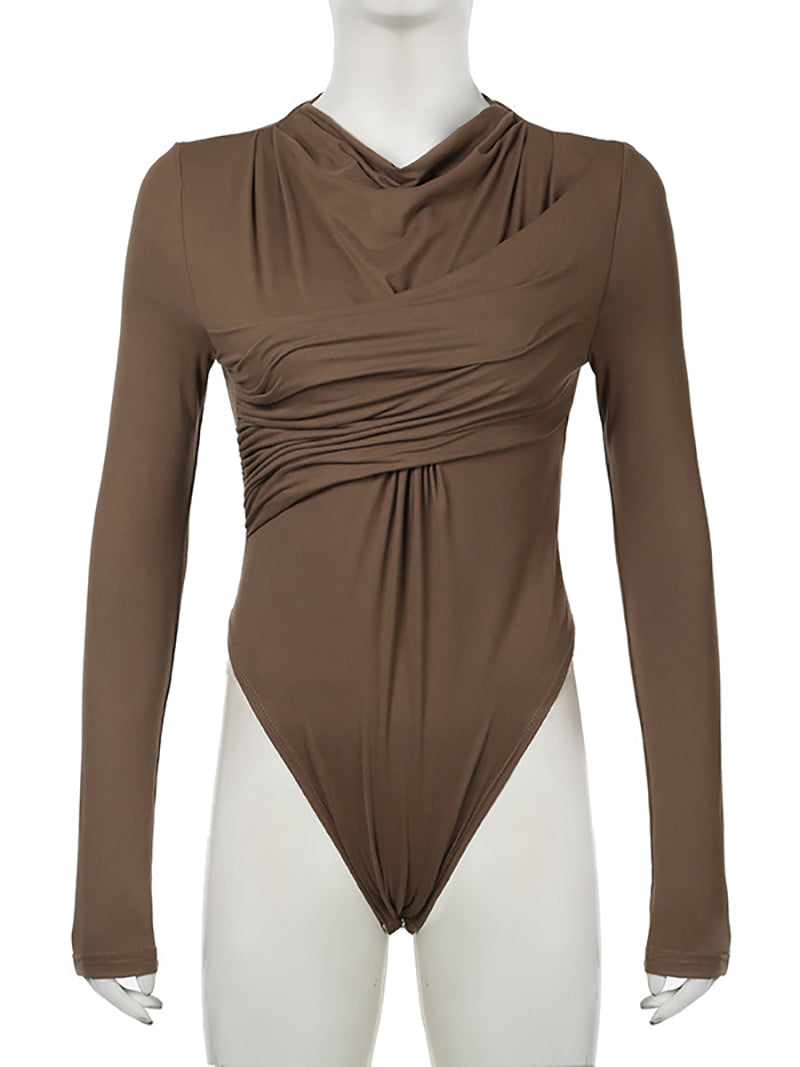 Casual Long Sleeve Ruched Bodysuit