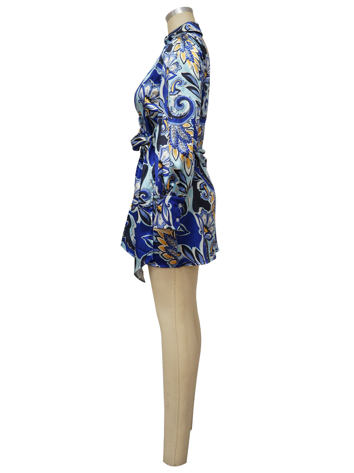 Fashion Long Sleeve Printed Tied Shirt Dress