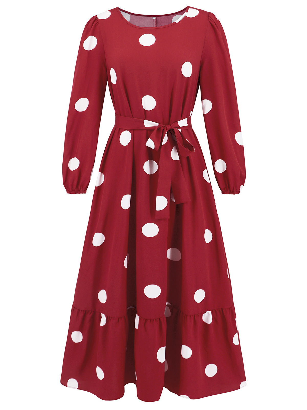 Casual Polka Dot Print Long Sleeve Ruffle Hem Dress