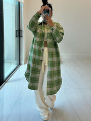 Plaid Flannel Shacket Maxi Length Shirt Coats