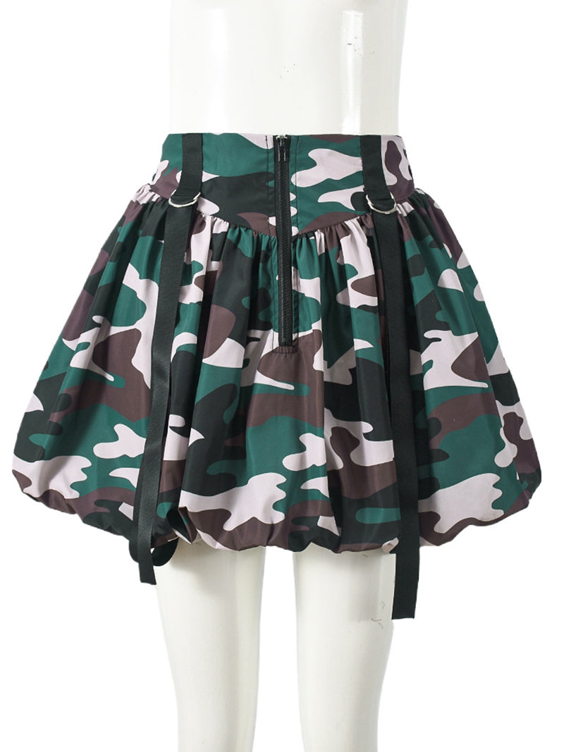 Fashion Camo Bubble Hem Mini Skirt