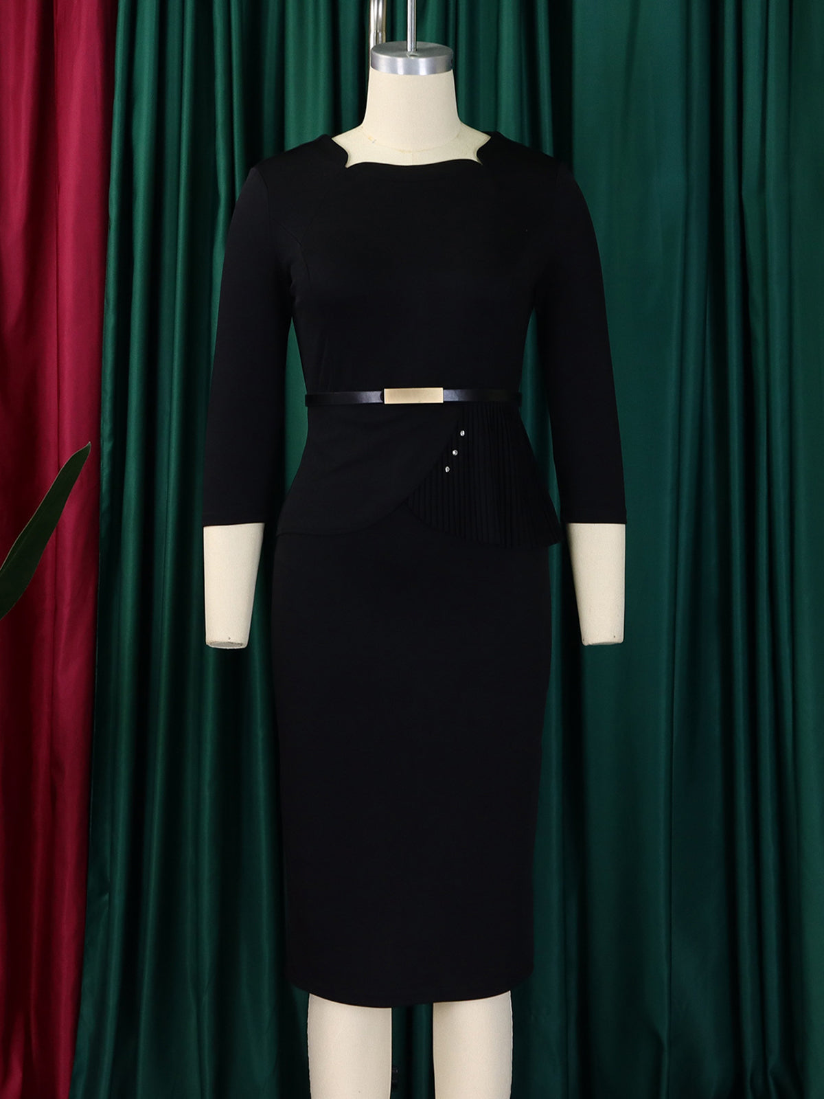 Elegant Round Neck High Waist Bodycon Pencil Dress