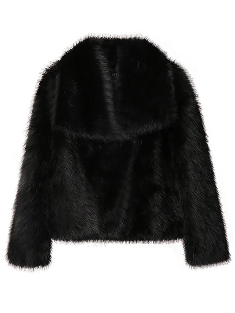 Fluffy Turn Lapel Faux Fur Warm Coat