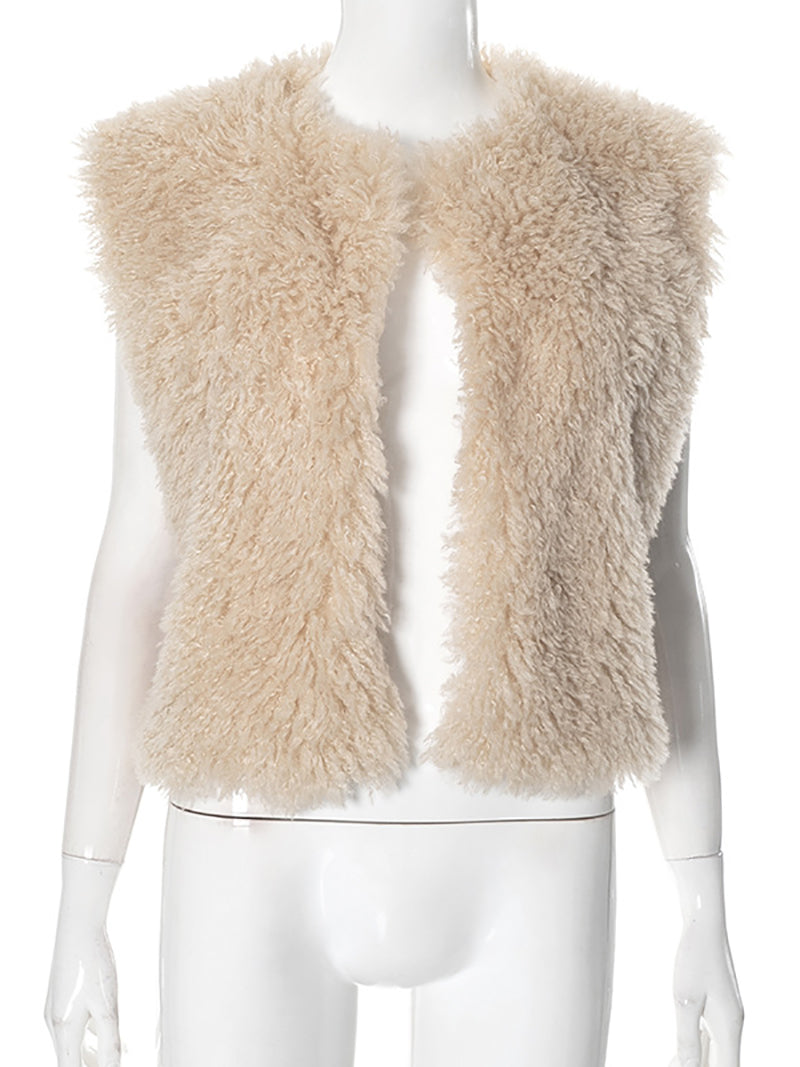 Fashion Cropped Faux Shearling Vest