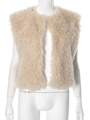 Fashion Cropped Faux Shearling Vest