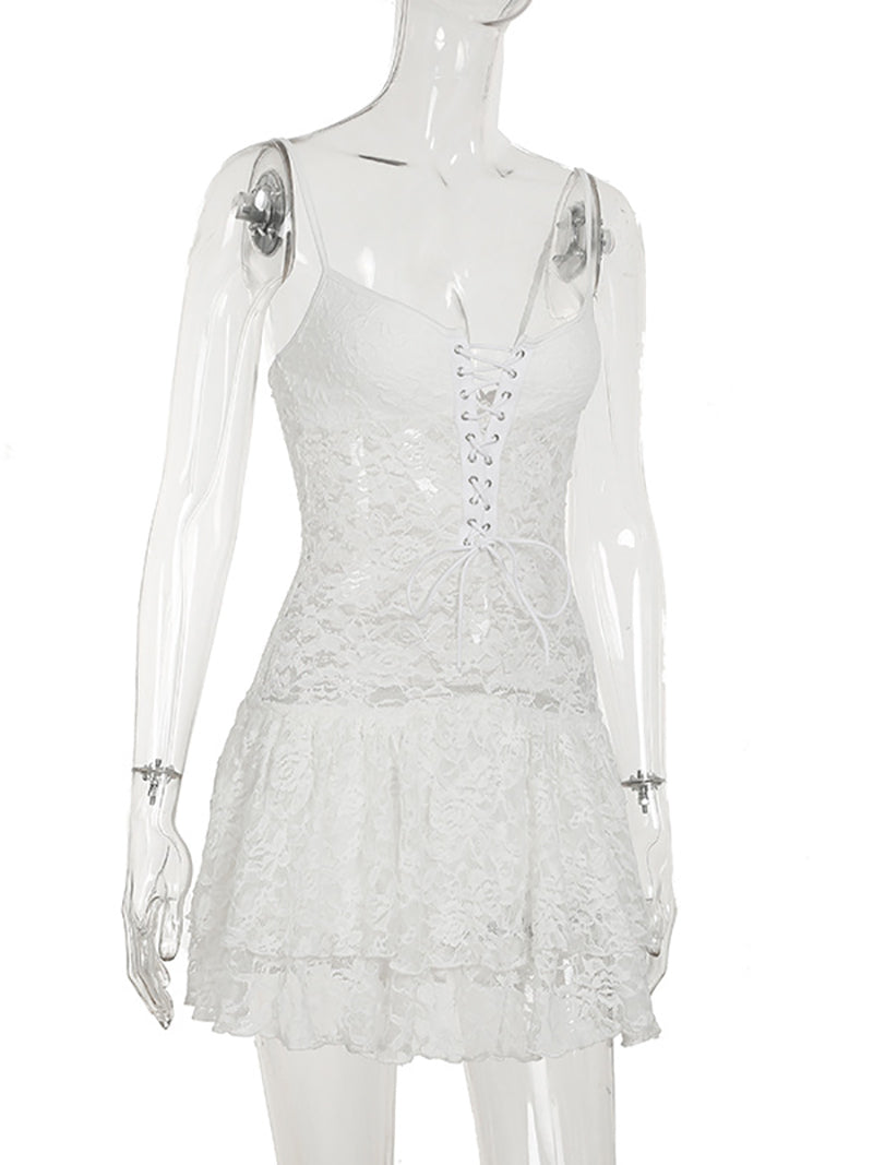 Sexy Lace Patchwork See Through Strap Dress