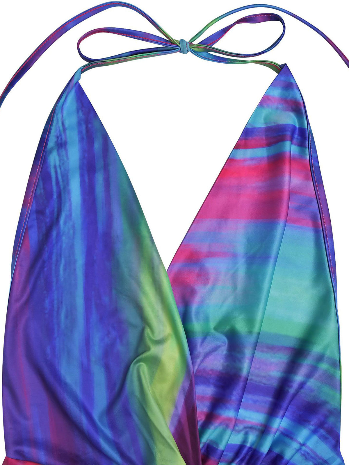 Sexy Halter Backless Gradient Color Ruched Maxi Dress