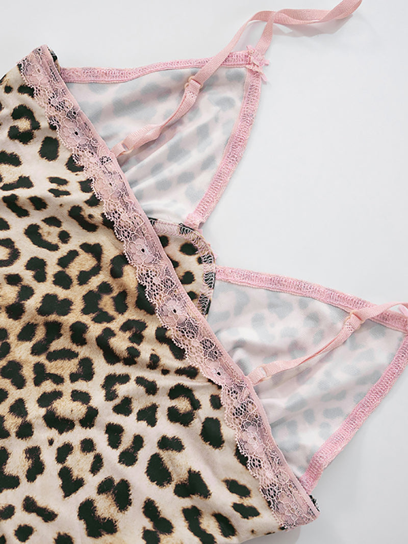 Leopard print and lace two-piece set