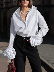 Fashion Flower Long Sleeve Loose Casual Blouse